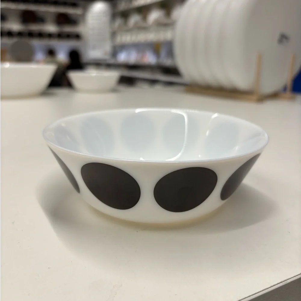 5 piece IKEA White & black Bowl w Black Dot Pattern for cereal soup oatmeal new